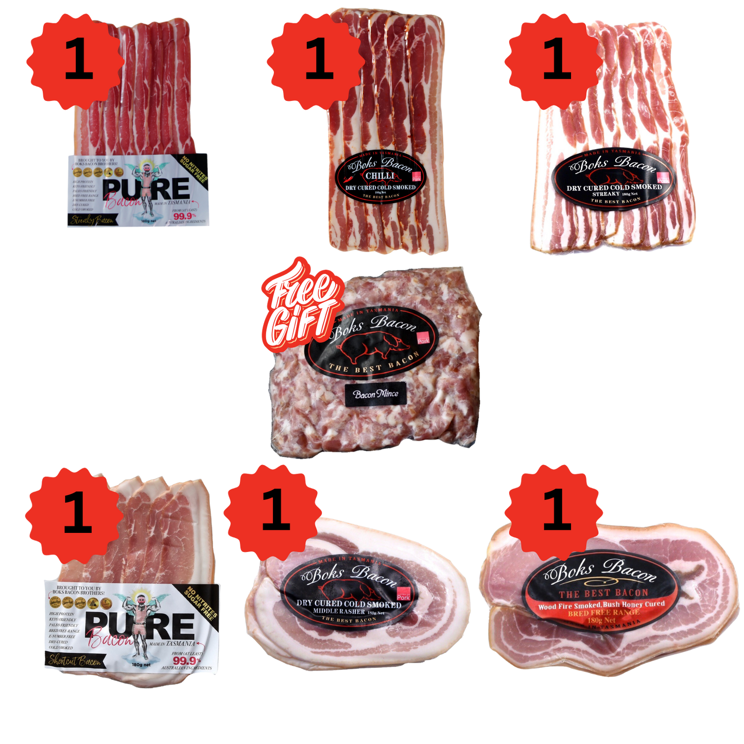 The Bush Taster Bacon Box - 6 Assorted Packs - Cheese Therapy